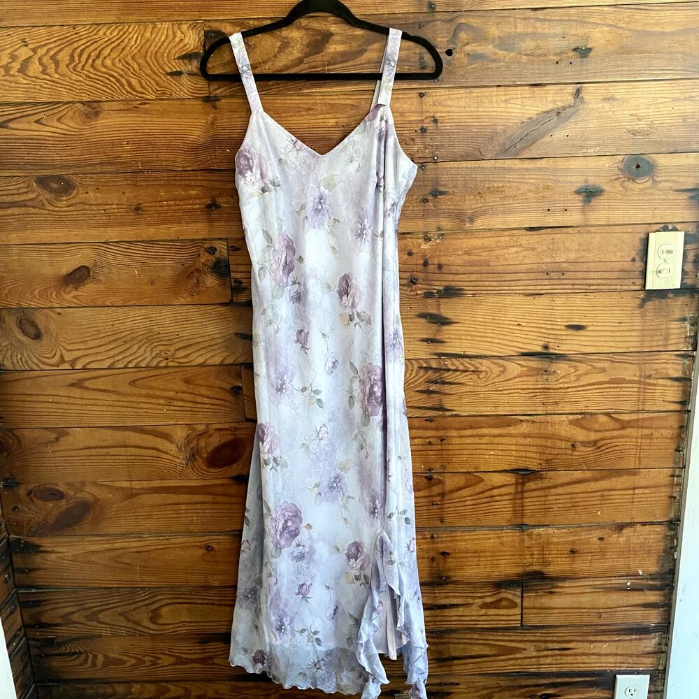 Purple Floral Chiffon Midi Dress size 12